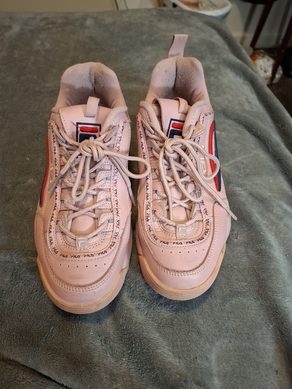 Fila Womens Light Pink Sneakers with Red and Blue Logo Accents